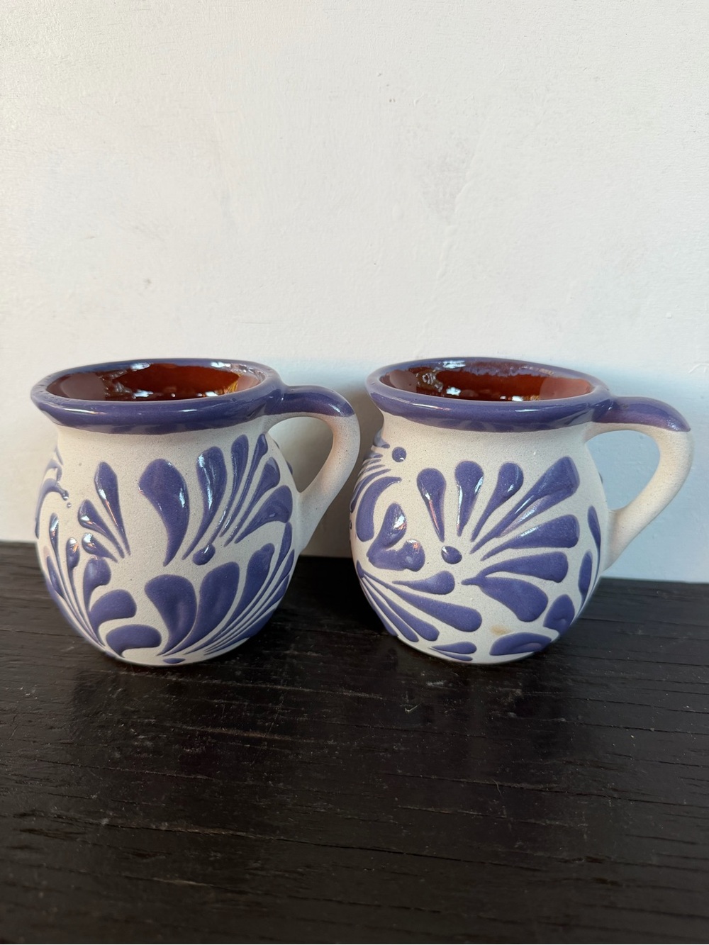 Handmade Engobe Purple and White Coffee Mugs - Set of 2